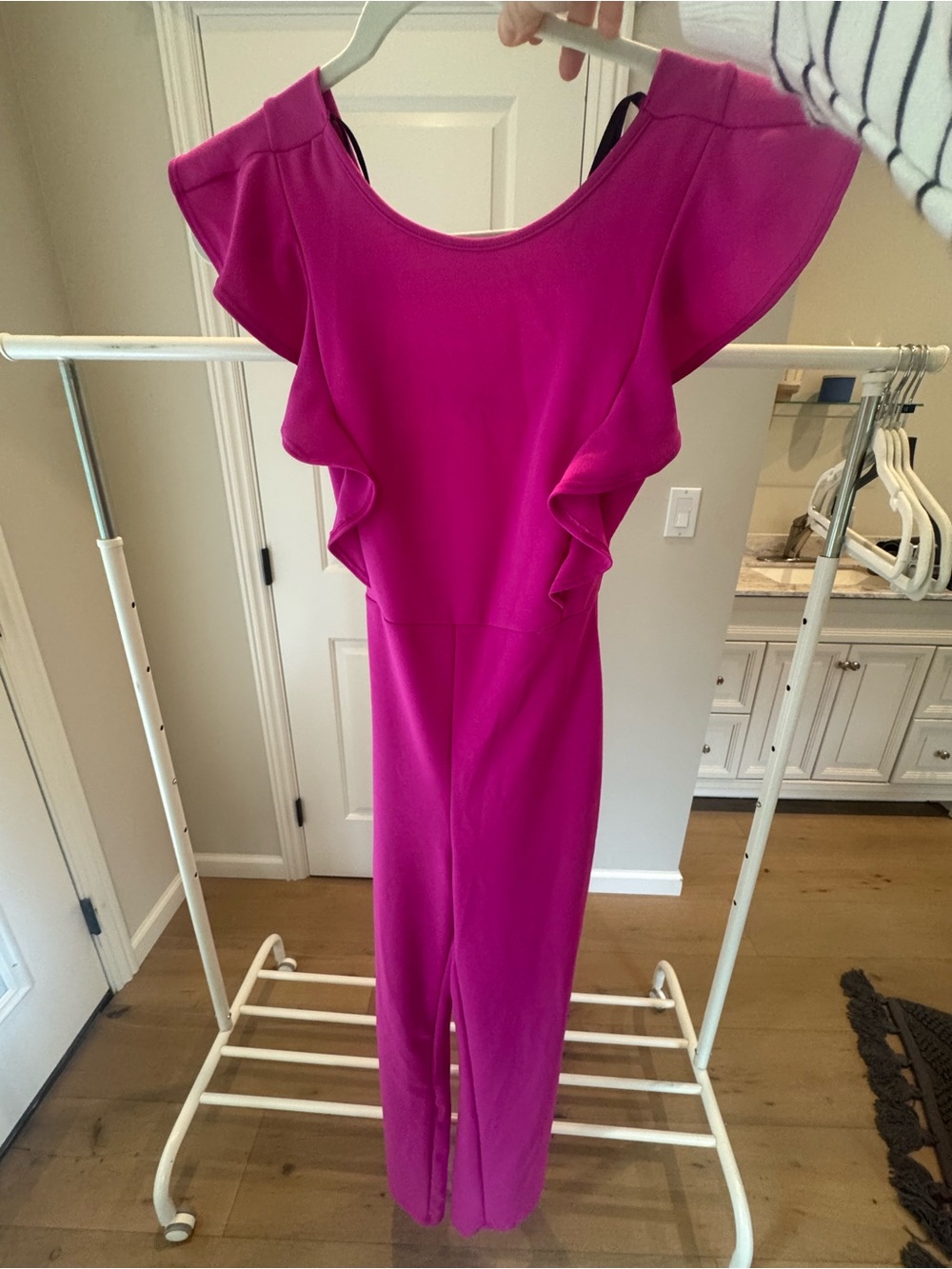 Bright Pink Ruffle-Sleeve Jumpsuit
